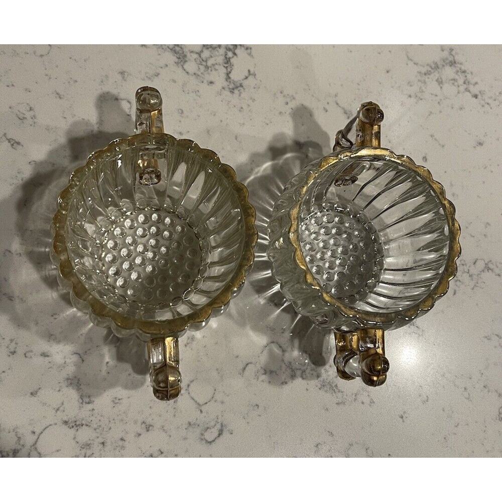 Vintage Jeanette Glass Double Handle (2) Sugar Set Gold Trim 1940s - Picture 6 of 7